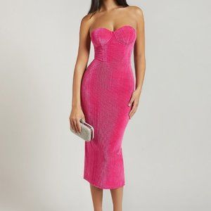 Split Hem Glitter Tube Midi Dress Pink